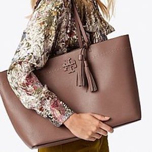Nwt Tory Burch McGraw leather tote silver maple
